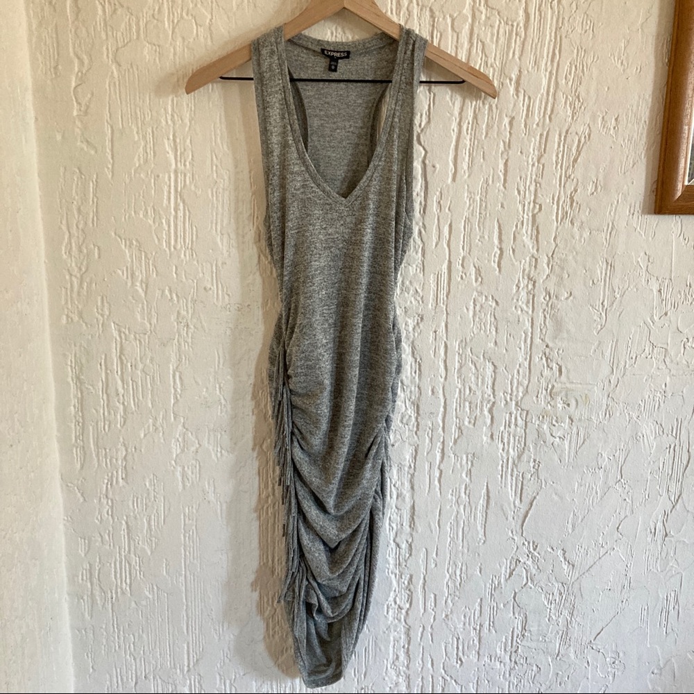 Express Heathered Grey Sleeveless Dress with Fringe Size XS